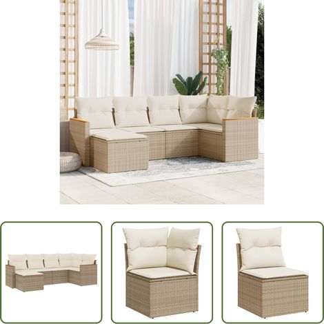 vidaXL Canapé en résine - Salon de jardin avec coussins 6 pcs beige résine tressée (1/5)