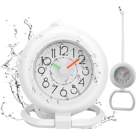 Horloge de salle de bain - minuterie de douche alarme horloges numériques horloge de table suspendue avec anneau de serviette pour cuisine de salle de bain(Blanc) (1/5)