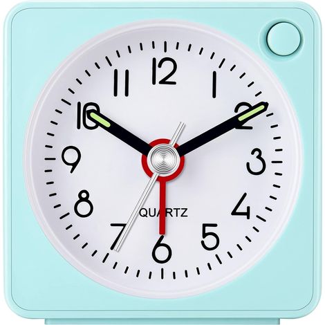 Réveil analogique de voyage classique avec fonction snooze et éclairage, mini réveil, petit format, alarme silencieuse (sans tic-tac). (1/5)