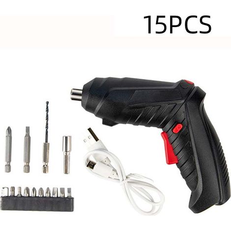Coffret de tournevis électriques 15 pièces, tournevis sans fil noir 3,6 V, petite perceuse-visseuse domestique avec batterie lithium-ion (1/5)
