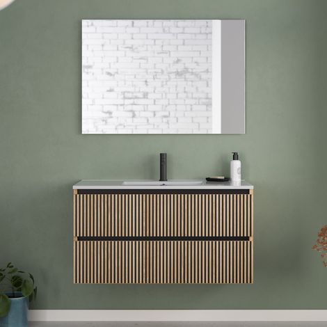 Meuble de salle de bain 100cm simple vasque - 2 tiroirs - roble era (chêne clair) - VENERIA