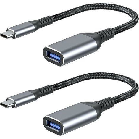 Adaptateur USB C vers USB A[Lot de 2] Câble OTG USB C Mâle vers USB A Femelle 3.0 Transmission de Données Rapide Compatible avec MacBook Pro 2018,Samsung Galaxy S9/S9+,Huawei P20 etc-Gris (1/3)