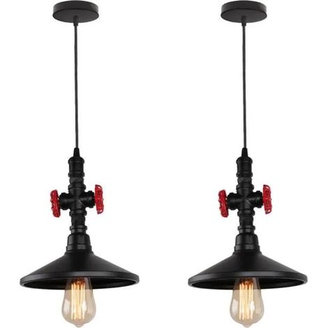 U-Do 2Pcs Lustre Suspension Créatif style Vintage Lampe en Fer Noir Lustre Plafonnier de Qualité décoration Salon Cuisine (1/4)