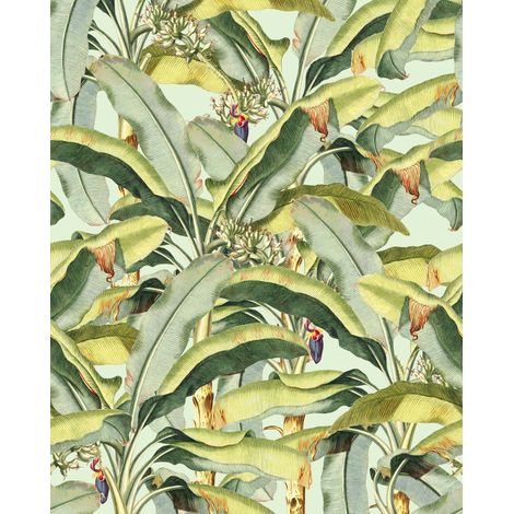 papier peint panoramique feuilles de palmier vert et jaune  - Komar