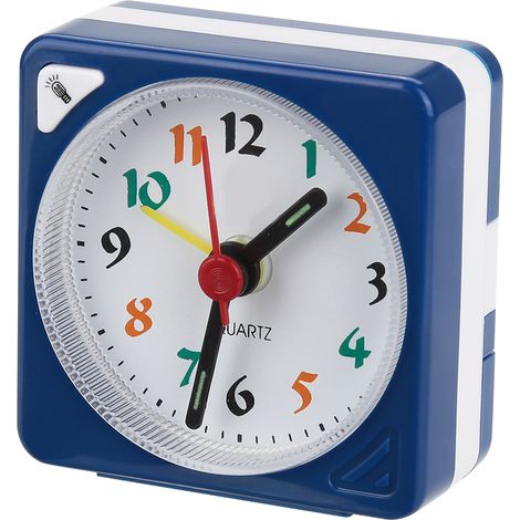 Mini réveil de voyage à quartz avec éclairage LED et fonction snooze, fonctionne sur piles, bleu (1/5)