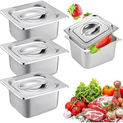 Bac Inox Alimentaire avec Couvercle,3 Pièces Bac Gastronorme,Plat Inox Barbecue,Plat Rectangulaire pour Mariner Viande,Escalopes,Empilable Set à Panure,Récipient pour Cuisine (GN1/6-17.5x16.5x10cm) (1/5)