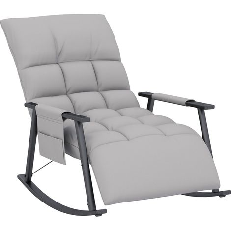 Fauteuils à bascule relaxant avec repose-pieds intégré et dossier inclinable 120 kg microfibre grise poche latérale (1/5)