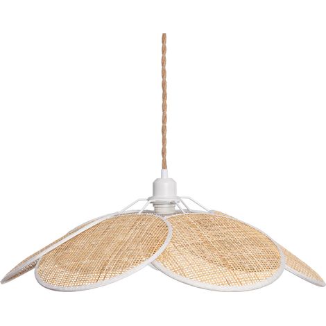 Suspension en rotin tressé 6 feuilles – Abat-jour design pétales – Compatible ampoule E27 – Pour espaces variés – Nirvana