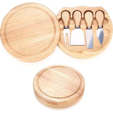 Plafonnier Cristal Plateau Fromage - 1 Unité - Bois - Rotatif avec Couteaux - Apéritif Pique-Nique Fête - 20 Cm (1/5)