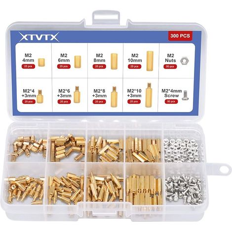 300 pièces M2 Entretoise hexagonale en laiton à filetage Acier inoxydable Mâle Femelle Kit d'assortiment d'écrous à vis (1/5)