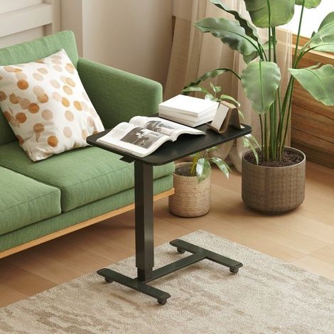 Bureau assis-debout réglable en hauteur avec roulettes, table mobile en forme de C 65x48 cm, pupitre ergonomique noir pour ordinateur portable et télétravail (1/5)