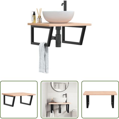 Wandmontage - Waschbeckenregal Wandmontage Stahl und Massivholz Buche (1/5)