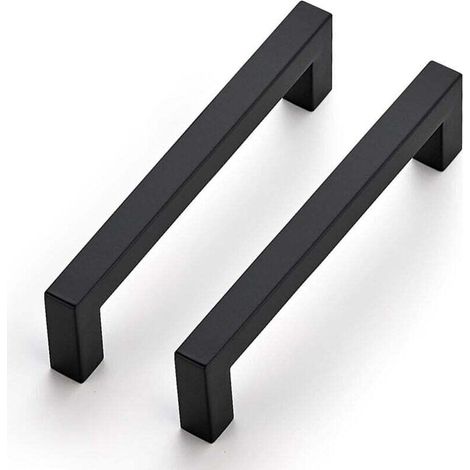 Maniglie per mobili nere, set da 2, 14 cm, quadrate, acciaio inox, distanza dal centro 128 mm. (1/4)