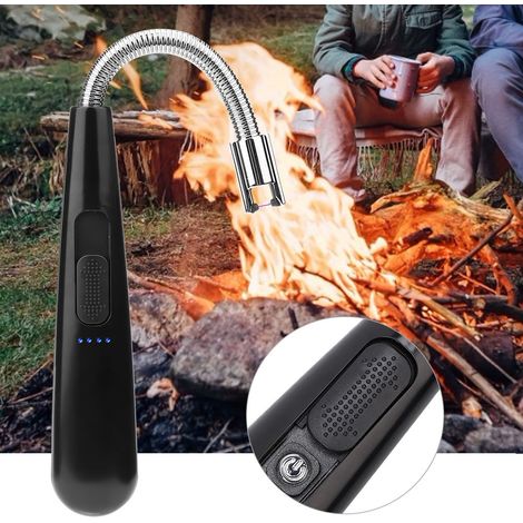 Briquet électrique à arc rotatif à 360°, sans flamme, à impulsion USB, résistant au vent, pour barbecue (noir) (1/5)