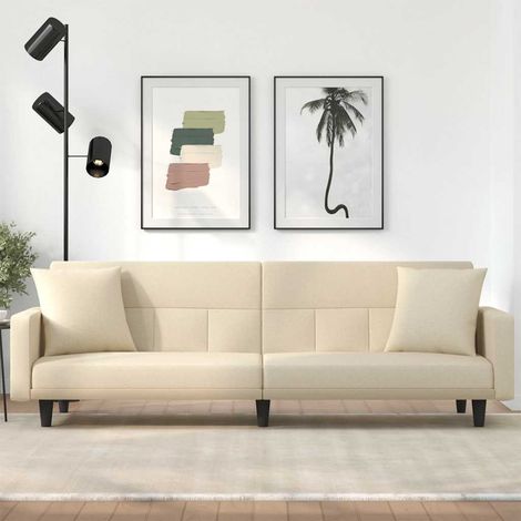 Schlafsofa mit Kissen Creme Stoff