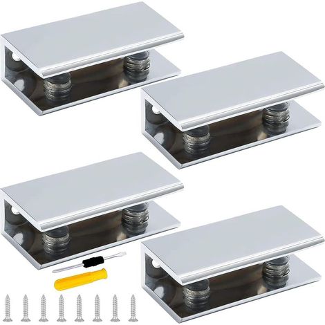 QAZQA 4 Pcs Pince à Verre Rectangulaire, Aluminium Support D'étagère en Verre 8-10mm, pour Fenêtre Balustrade Escalier Salle de Bain, avec Vis et Tournevis (1/5)