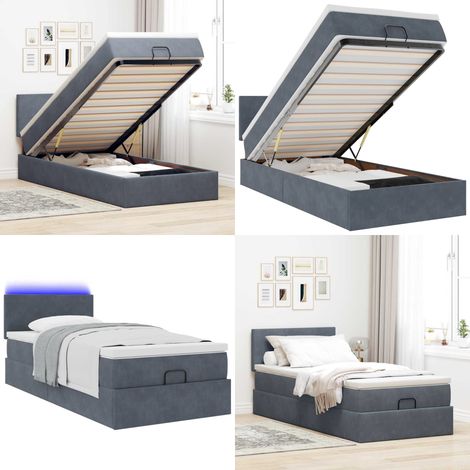 vidaXL Ottoman-Bett mit Matratze & LEDs Dunkelgrau 90x200 cm Samt