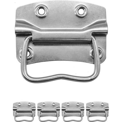 Set di 4 maniglie pieghevoli in metallo massiccio per casse - In acciaio inox - Argento - 100 x 72 mm (1/5)