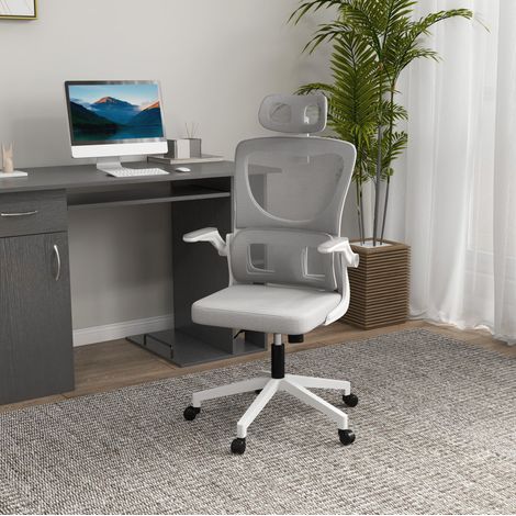 Chaise de bureau ergonomique en mesh gris 60 x 59 x 114-122 cm, hauteur réglable, appui-tête, soutien lombaire (1/5)