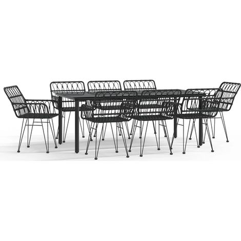Ensemble repas de jardin 9 pcs Contemporain, Ensemble Table à manger + 8 chaises Noir Résine tressée OIB5797E (1/5)