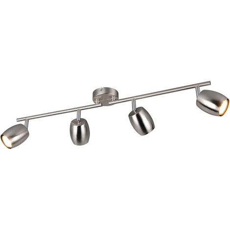 Plafonnier de salon, lampe de couloir, métal argenté, GU10, 4 lampes, L 70,5 cm (1/5)