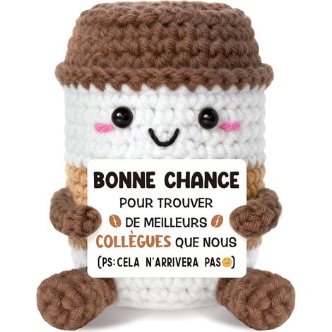 Peluche Crochet Tasse Café - 1 Pièce - Coton Fait Main - Humour Départ Collègue - Décoration Bureau Maison - 8,7x6x6 cm (1/5)