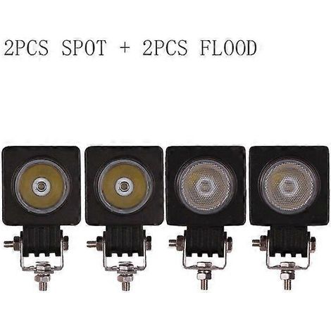 Projecteur de travail LED 10 W 12 V/24 V 2 pouces pour mini voiture, camion, quad, moto, 4x4, tracteur, vélo, clignotant, antibrouillard, phare de route, 2 spots carrés, 2 projecteurs (1/5)