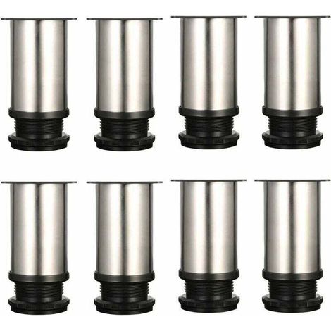 Pack de De 8 Pieds De Meubles, XU, Réglables Pied Pieds De Meubles - Chrome Métal - Hauteur Réglable (Total: 80-95mm) - KZQ (1/4)