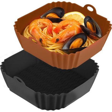 Moules en silicone pour friteuse à air – Lot de 2 – Réutilisables – Pour friteuses à air de 5 à 8 L – 9 pouces – Noir et marron (1/5)