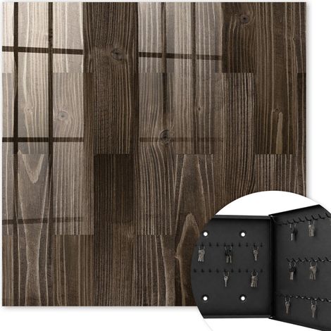 Armoire à clés - (30 cm x 30 cm) - Boîte à clés murale - Coffret de rangement pour clés - Couleur noire - Ouverture vers la droite - Pour maison et bureau - Bois brun (1/5)