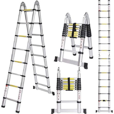 Teleskopleiter aus Aluminium, Klappleiter, ausziehbarer Leiter, maximale Traglast: 150 kg, Silber - 5M(2.5+2.5)