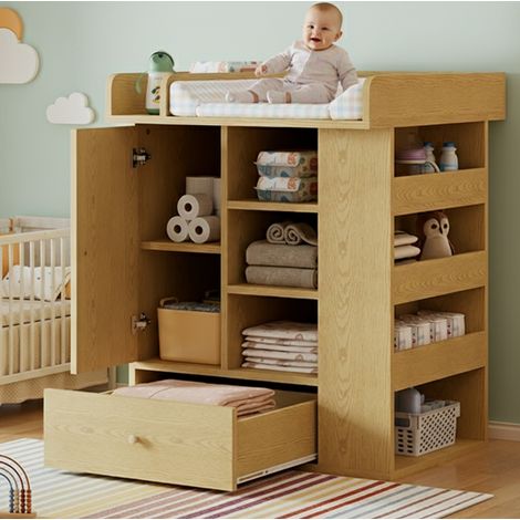 MEUBLIV Commode à langer 91x76,5x100 cm naturel – avec rangements (1/5)