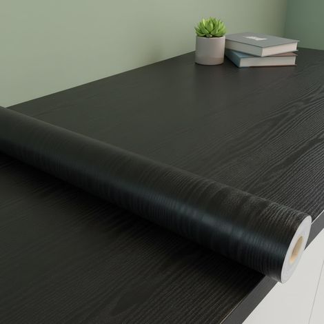 Rouleau Adhésif Bois Noir - Film Autocollant Décoratif Effet Bois pour Cuisine, Meubles et Salle de Bain - Revêtement Vinyle Imperméable, Résistant, Facile à Poser et à Nettoyer (1/5)