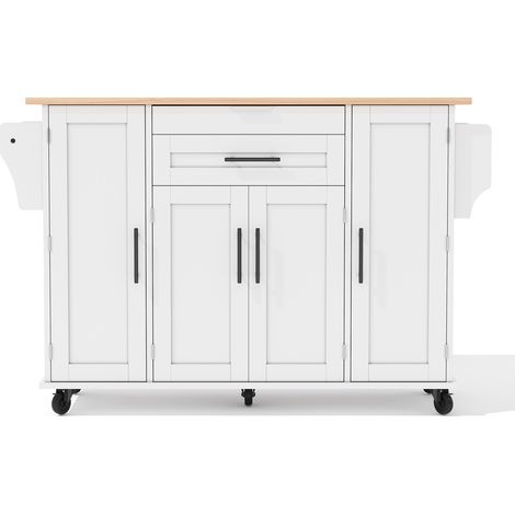 Mobiler Kücheninsel aus MDF in Weiß/Natur 136 x 70 x 92 cm mit ausziehbarer Platte (1/5)
