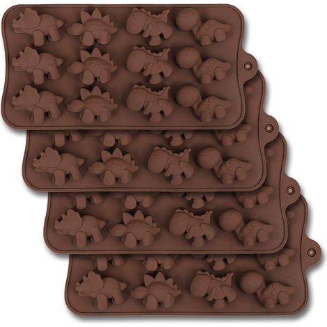 Moules à chocolat dinosaures à 12 cavités, lot de 4 moules antiadhésifs en silicone pour chocolat et bonbons J (1/5)