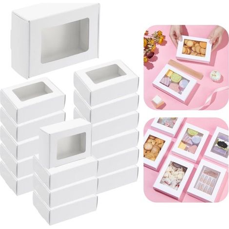Set di 10 scatole da imballaggio, scatole regalo vuote, carta da regalo, scatole per biscotti, scatole di carta kraft con finestra di visualizzazione per dolci, snack, regali, (1/5)
