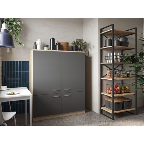 Haushaltsschrank Besenschrank Schrank 120 cm Eiche Sägerau Grau Merle Respekta