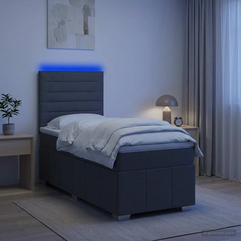 vidaXL Lit boxspring LED avec matelas Gris foncé 90 x 190 cm Tissu (1/5)