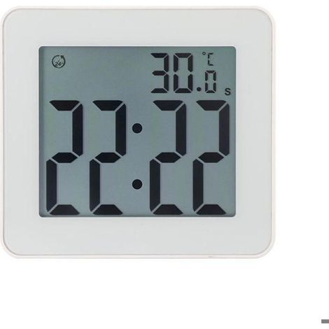 Réveil électronique LED blanc étanche et antibuée - Intelligent et compact (10 x 9,2 x 3,4 cm), idéal pour la salle de bain et un us (1/5)