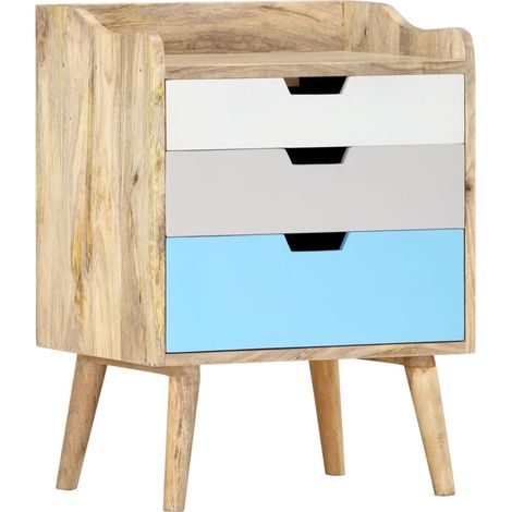 Mesita de noche con 3 cajones 47 x 35 x 63 cm madera maciza de mango multicolor DEC033026