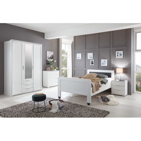 Chambre à coucher complète enfant (lit 90x200cm + chevet + armoire + commode) coloris blanc -PEGANE-