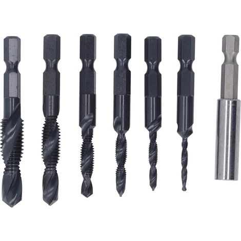 Foret et taraud combinés 3 en 1 à queue hexagonale, en acier rapide et fonte anti-oxydation. (1/5)
