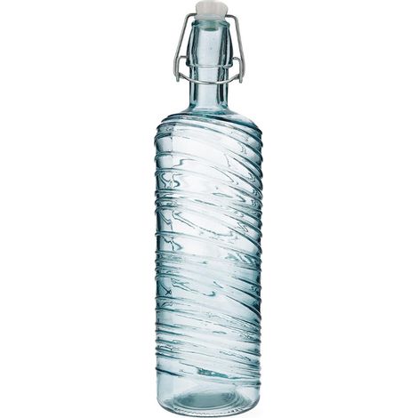 QUID botella hermetica redonda azul 1 l , Botella hermética redonda azul 1 litroFabricada en vidrio de alta calidad con relieves orgánicosFácil de limpiarReciclable y e