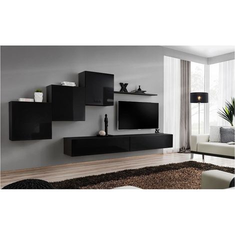 Ensemble meuble TV mural  - Switch X - 330 cm  x 160 cm x 40 cm - Noir - Livraison gratuite
