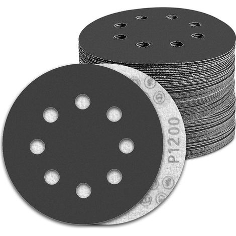 100 Pièces Disque Abrasif 125mm Sec and Eau 8 Trous Grain 1200 Carbure de silicium pour Ponceuse Excentrique
