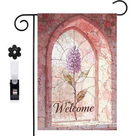Drapeau de jardin style conte de fées et fleurs violettes 30 x 45 cm décoration terrasse et extérieur (1/5)