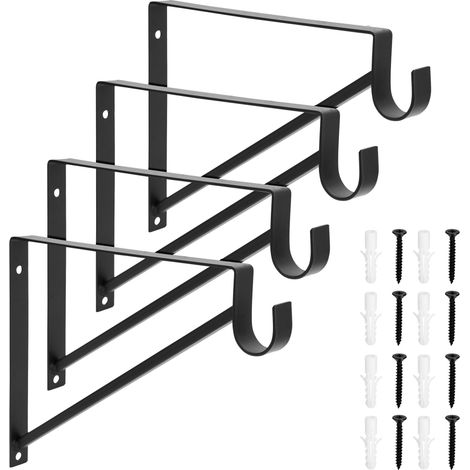 Support Pour Barre De Rayonnage - En Acier Noir - 12,5 x 1 x 9,5 Pouces - Pour Placard Cuisine Salle De Bain Bureau - Lot De 4 (1/5)