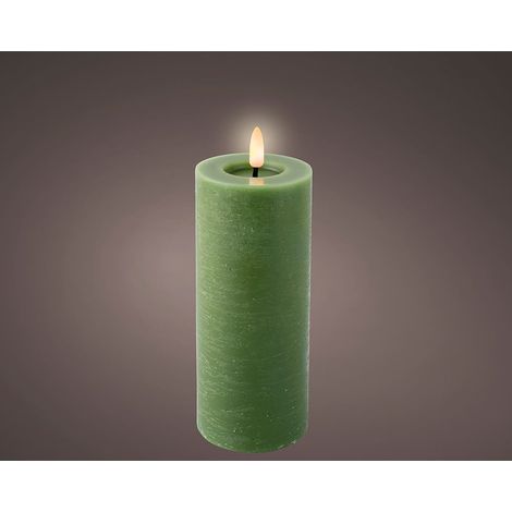 Bougie LED verte en cire, ø7 x 19 cm