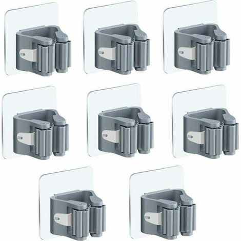 Porte Balai Mural Auto-adhésif Porte Vadrouille Accroche Balai Mural 8 Pièces sans Perage Pince à Balai Supports de Balai de Vadrouille pour Cuisine Salle de Bain Jardin(Gris) (1/4)