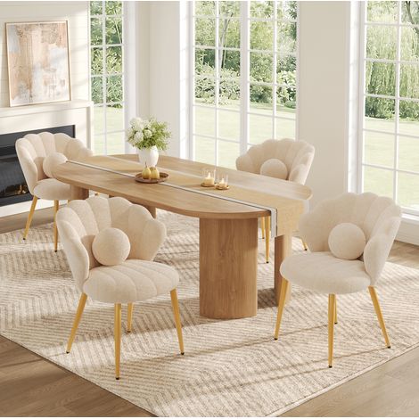 Set di 4 sedie 60x62,5x83 cm in tessuto peluche beige, schienale avvolgente - MEUBLIV (1/5)